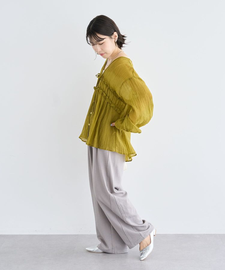 Green Parks「Vネックフリルシアープリーツブラウス」|シャツ・ブラウス|