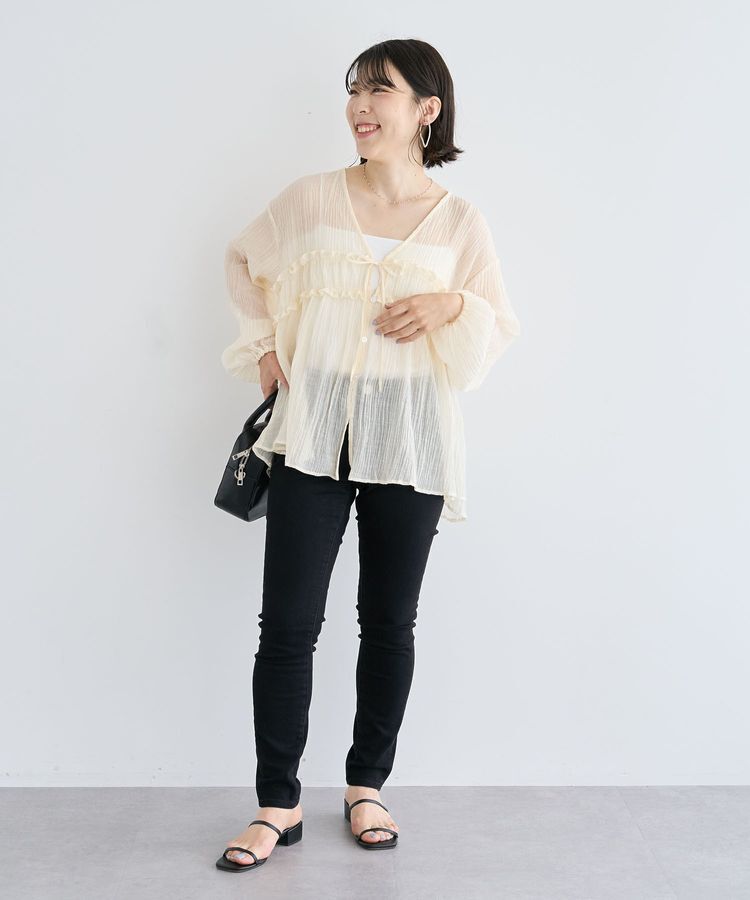 Green Parks「Vネックフリルシアープリーツブラウス」|シャツ・ブラウス|