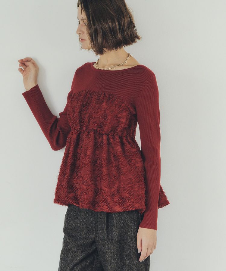 YECCA VECCA「バルーンヘムドッキングニット」|ニット・セーター|Red