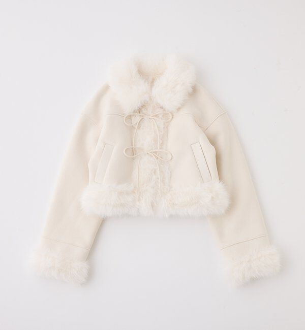  「【リボン取り外し可能】フェイクムートンリボンアウター」|ダウンベスト・ベスト|