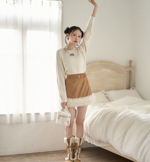  「キラキラ付ロゴ刺繍ケーブルニット」|ニット・セーター|