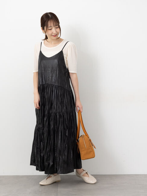 Te chichi TERRASSE「しわ加工フェイクレザーキャミワンピース《2025autumn catalog item》」|ワンピース|ブラック