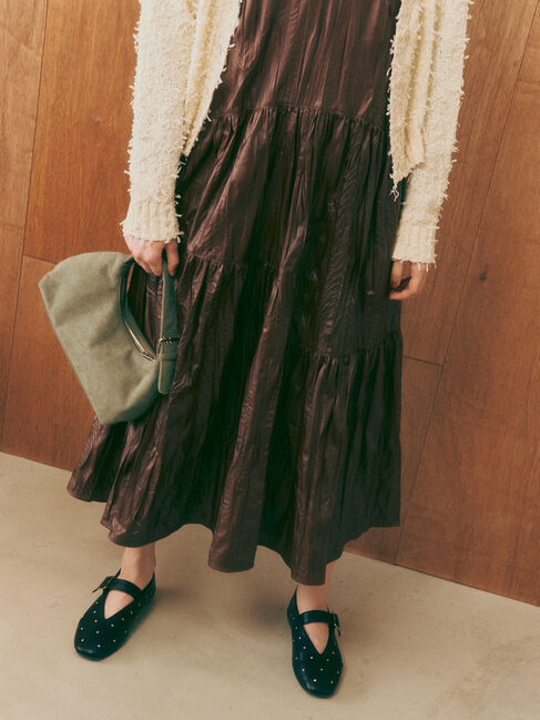 Te chichi TERRASSE「しわ加工フェイクレザーキャミワンピース《2025autumn catalog item》」|ワンピース|