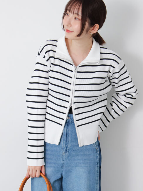 Te chichi TERRASSE「Wジップハイネックリブカーディガン」|カーディガン|オフホワイト