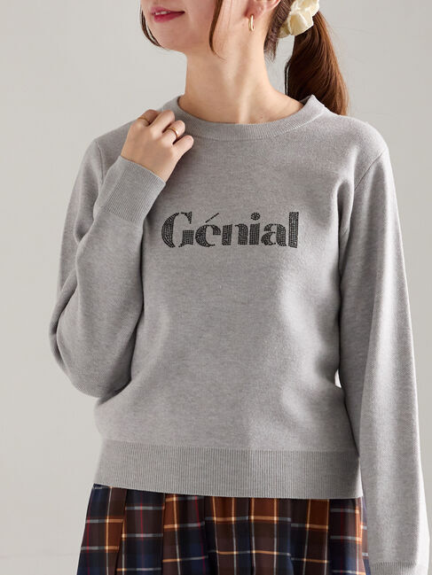 Te chichi「ラインストーンレタードニットプルオーバー」|ニット・セーター|グレー