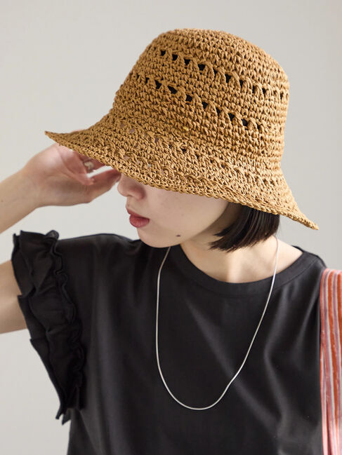 Samansa Mos2 blue「編み柄ぺーパーハット」|その他|ベージュ