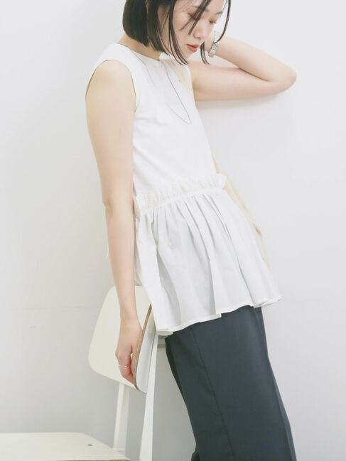 Samansa Mos2 blue「◎【接触冷感】ドッキングノースリーブプルオーバー」|Tシャツ・カットソー|