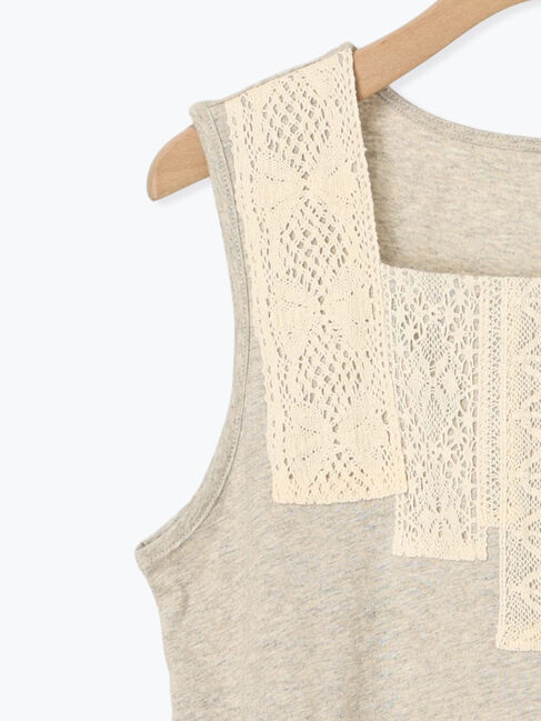 Samansa Mos2「【接触冷感】パッチワークレーススクエアネックノースリーブ」|Tシャツ・カットソー|