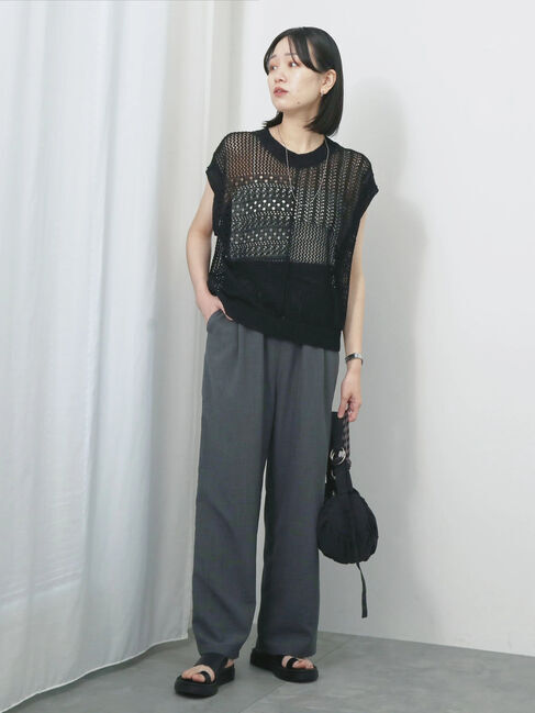 Samansa Mos2 blue「麻タッチパッチワークニットベスト」|ニット・セーター|