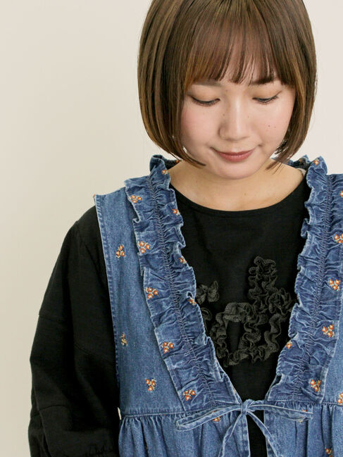 Samansa Mos2「刺繍デニムベスト」|ダウンベスト・ベスト|