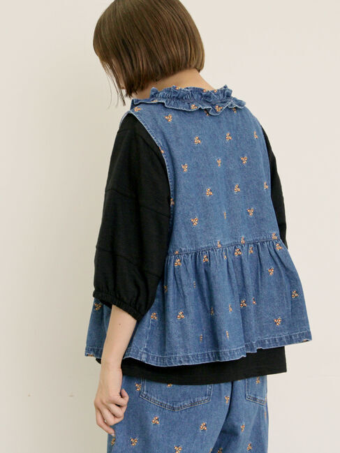 Samansa Mos2「刺繍デニムベスト」|ダウンベスト・ベスト|