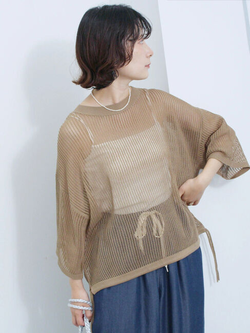 Samansa Mos2 blue「メッシュプルオーバー」|ニット・セーター|