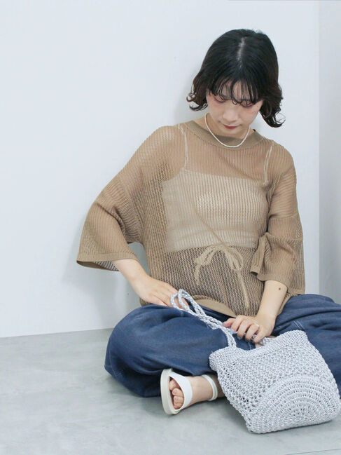 Samansa Mos2 blue「メッシュプルオーバー」|ニット・セーター|