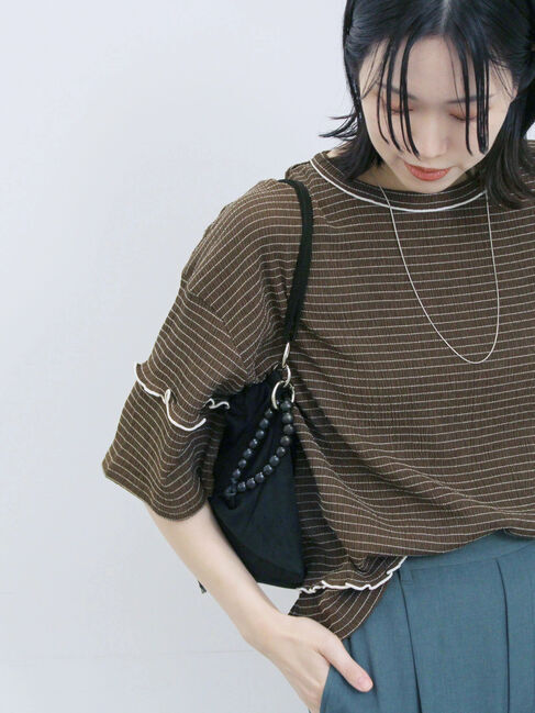 Samansa Mos2 blue「配色メローアソートプルオーバー」|Tシャツ・カットソー|