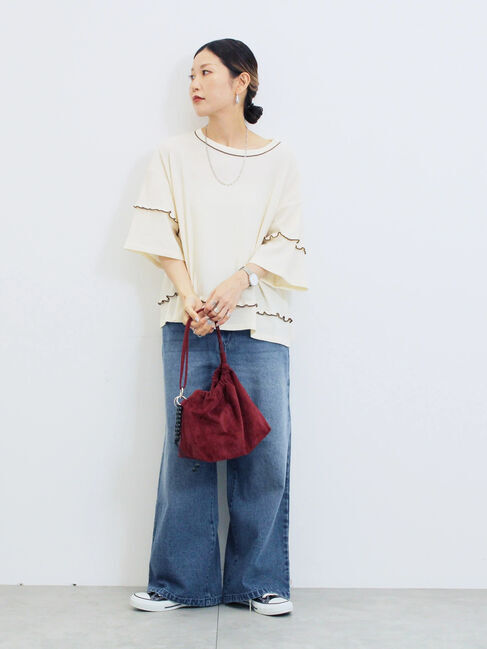 Samansa Mos2 blue「配色メローアソートプルオーバー」|Tシャツ・カットソー|