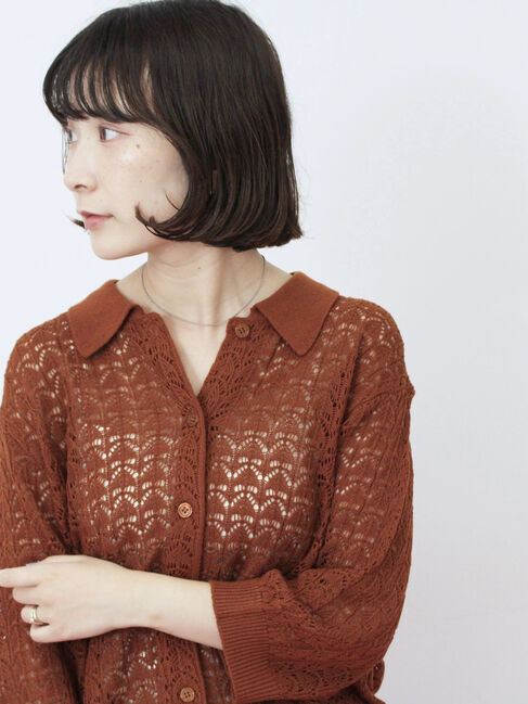 Samansa Mos2 blue「透かし柄ニットポロ」|ニット・セーター|ブラウン