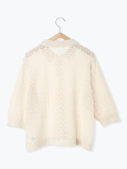 Samansa Mos2 blue「透かし柄ニットポロ」|ニット・セーター|