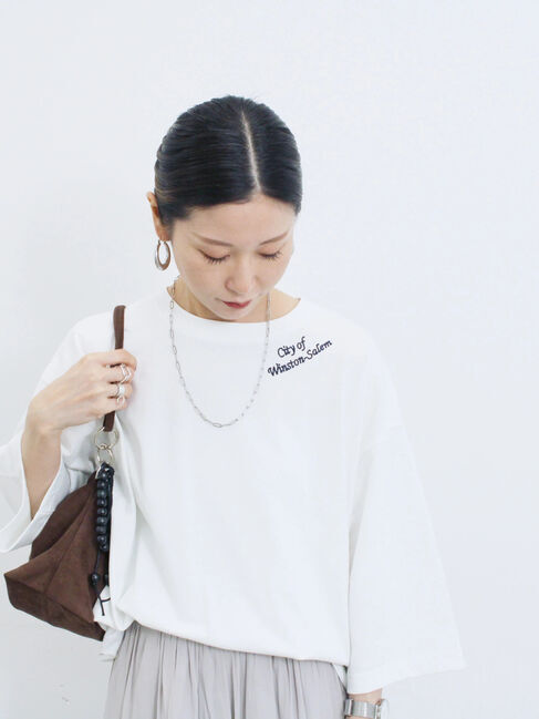 Samansa Mos2 blue「チェーン刺繍7分袖プルオーバー」|Tシャツ・カットソー|オフホワイト