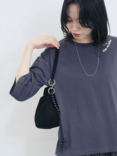 Samansa Mos2 blue「チェーン刺繍7分袖プルオーバー」|Tシャツ・カットソー|