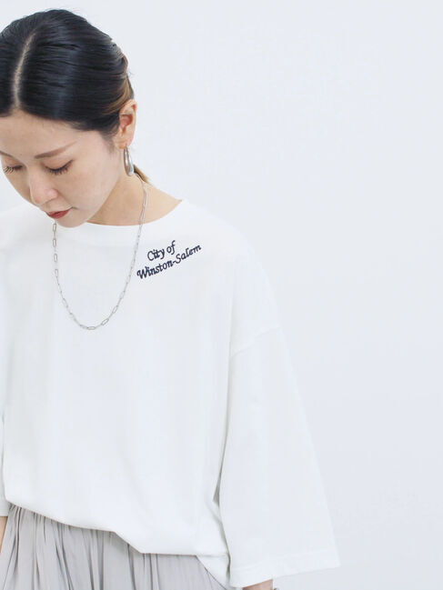 Samansa Mos2 blue「チェーン刺繍7分袖プルオーバー」|Tシャツ・カットソー|