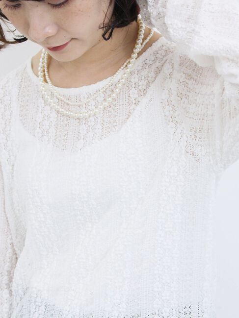 Samansa Mos2 blue「シアーレースロンT」|Tシャツ・カットソー|