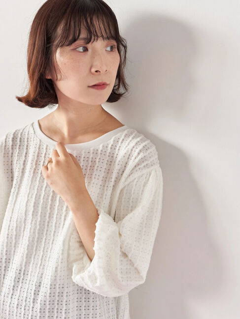 Samansa Mos2 blue「ジャカードボリュームスリーブプルオーバー」|Tシャツ・カットソー|