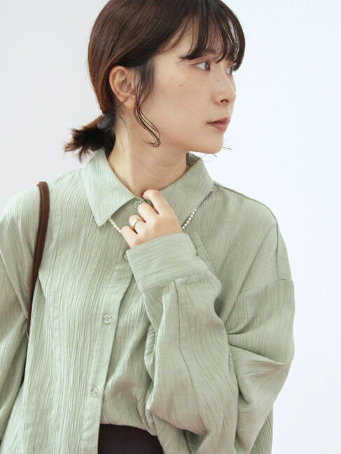 Samansa Mos2 blue「楊柳レギュラーシャツ」|シャツ・ブラウス|グリーン