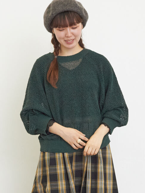 Samansa Mos2「メッシュ編み前後2WAYドルマンスリーブカーディガン」|カーディガン|グリーン