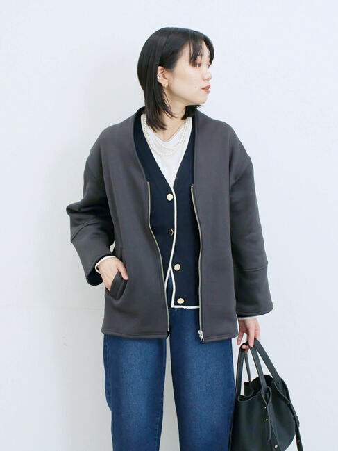 Samansa Mos2 blue「【マシンウォッシャブル】マルチスタイルボンディングブルゾン」|ブルゾン・スタジャン|