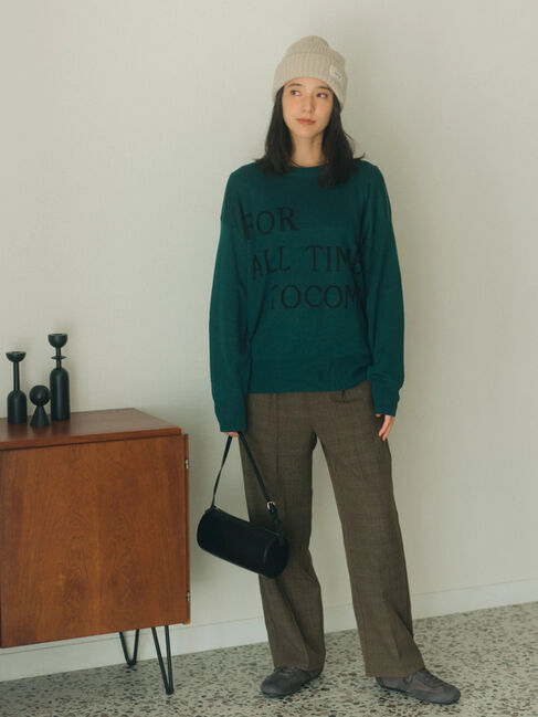 Samansa Mos2 blue「アソートロゴジャガードニットプルオーバー」|ニット・セーター|