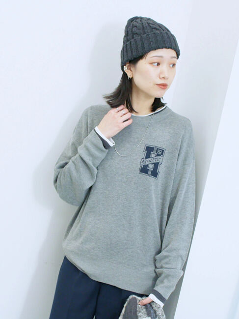 Samansa Mos2 blue「アソートロゴジャガードニットプルオーバー」|ニット・セーター|