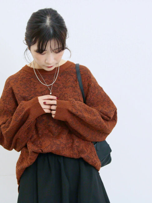 Samansa Mos2 blue「微起毛花ジャガードニットプルオーバー」|ニット・セーター|ダークオレンジ