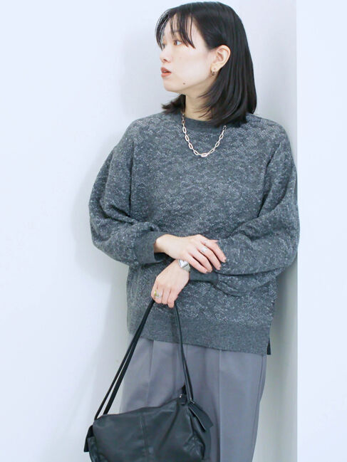 Samansa Mos2 blue「微起毛花ジャガードニットプルオーバー」|ニット・セーター|チャコールグレー