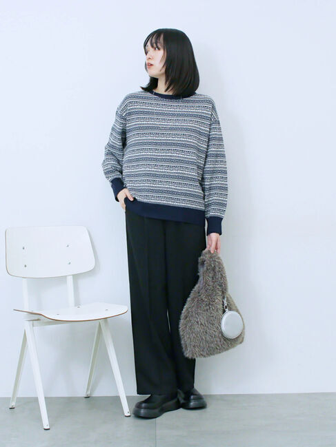 Samansa Mos2 blue「もちもちジャガードニットプルオーバー」|ニット・セーター|