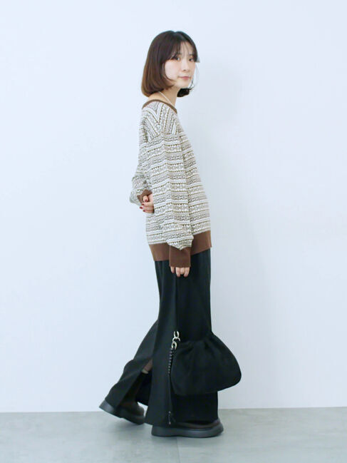 Samansa Mos2 blue「もちもちジャガードニットプルオーバー」|ニット・セーター|