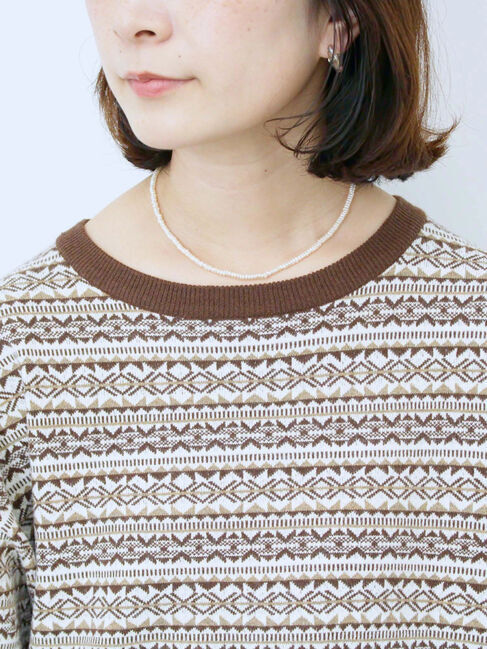 Samansa Mos2 blue「もちもちジャガードニットプルオーバー」|ニット・セーター|