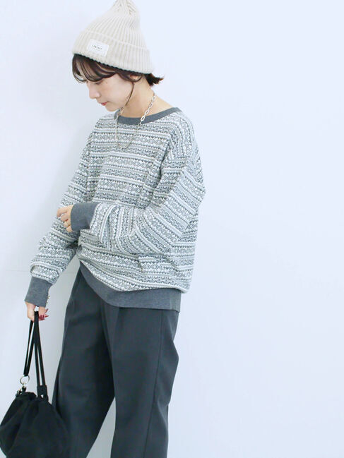 Samansa Mos2 blue「もちもちジャガードニットプルオーバー」|ニット・セーター|