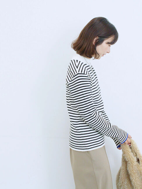 Samansa Mos2 blue「【Hug knit】リブハイネックプルオーバー」|ニット・セーター|