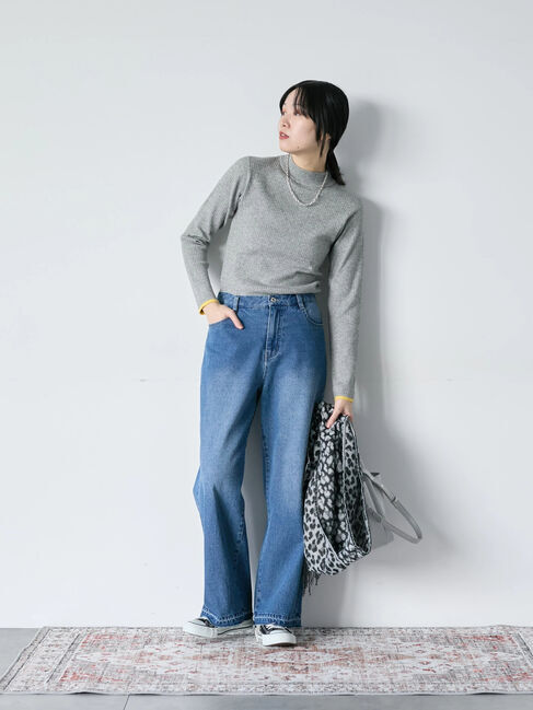 Samansa Mos2 blue「【Hug knit】リブハイネックプルオーバー」|ニット・セーター|
