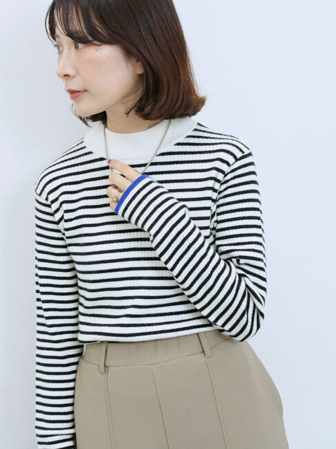 Samansa Mos2 blue「【Hug knit】リブハイネックプルオーバー」|ニット・セーター|