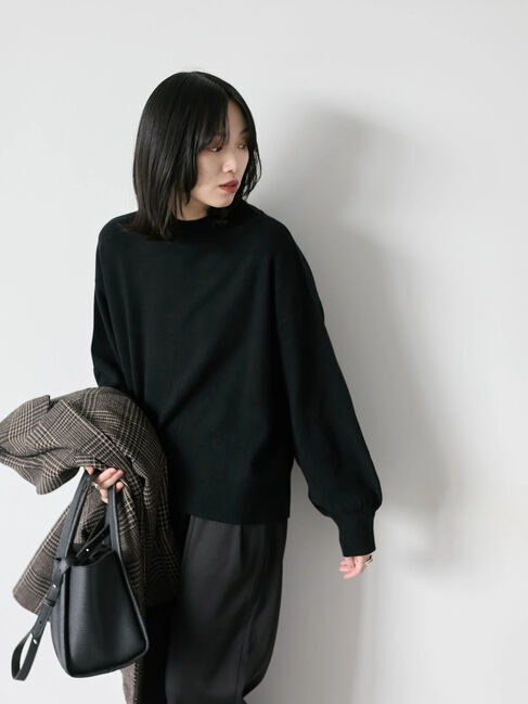 Samansa Mos2 blue「【Hug knit】袖ボリュームハイネックプルオーバー」|ニット・セーター|