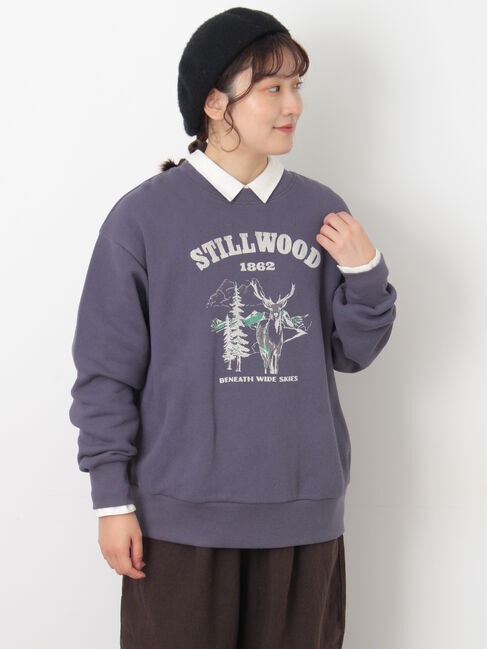 Samansa Mos2「裏毛プリントスウェット」|Tシャツ・カットソー|ネイビー