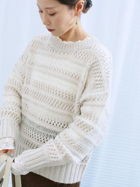 Samansa Mos2 blue「透かし柄ニットプルオーバー」|ニット・セーター|