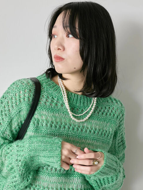 Samansa Mos2 blue「透かし柄ニットプルオーバー」|ニット・セーター|