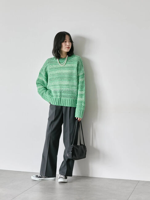 Samansa Mos2 blue「透かし柄ニットプルオーバー」|ニット・セーター|