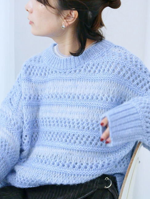 Samansa Mos2 blue「透かし柄ニットプルオーバー」|ニット・セーター|