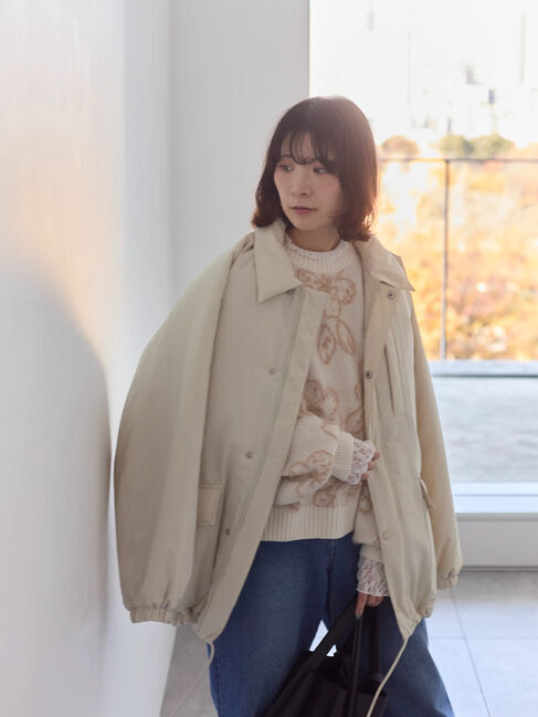 Samansa Mos2 blue「襟付中綿ブルゾン」|ブルゾン・スタジャン|