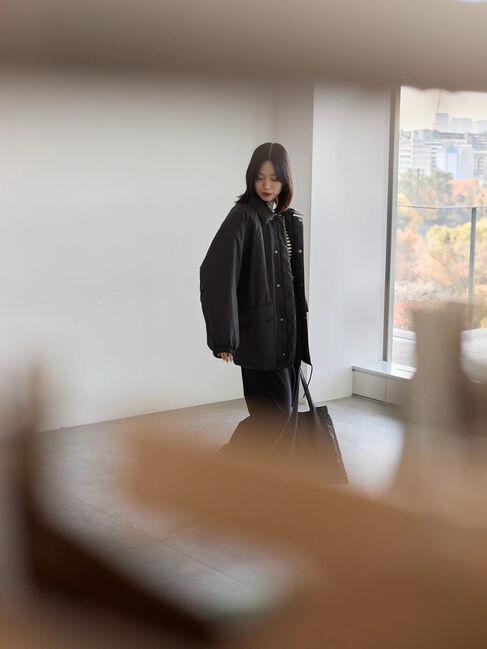 Samansa Mos2 blue「襟付中綿ブルゾン」|ブルゾン・スタジャン|