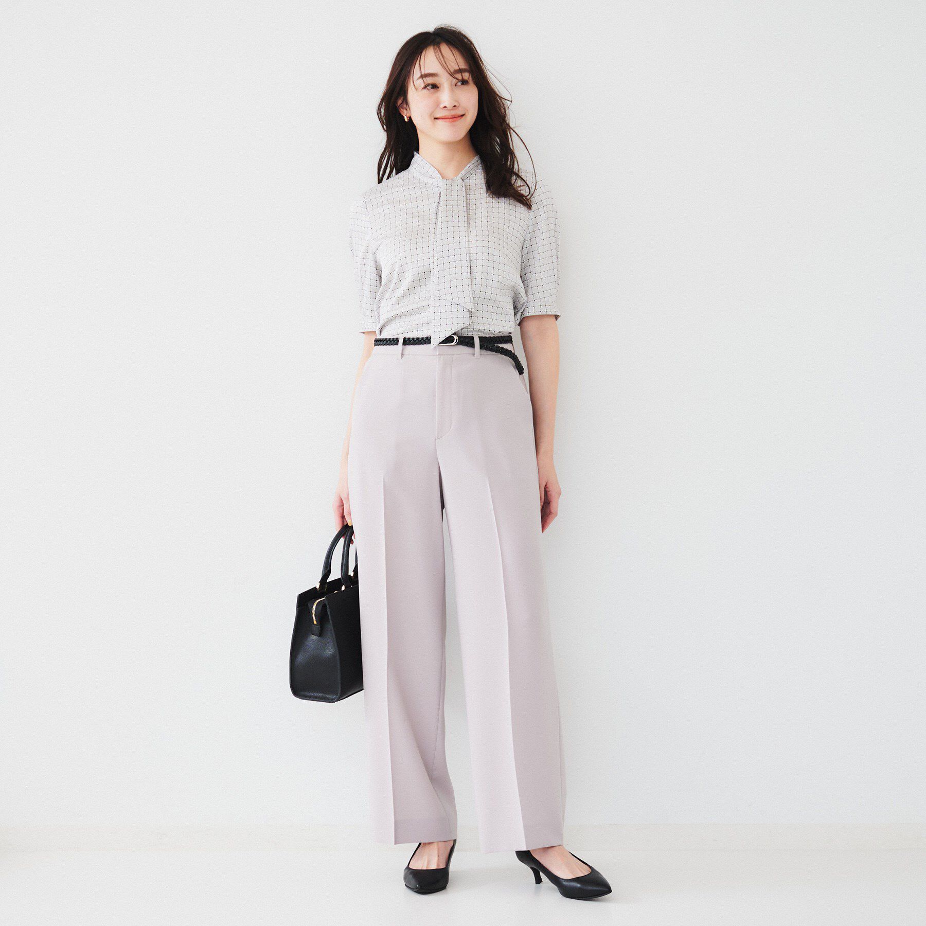 UNTITLED「【通勤/二の腕カバー】ジオメチェック ボウタイブラウス」|シャツ・ブラウス|