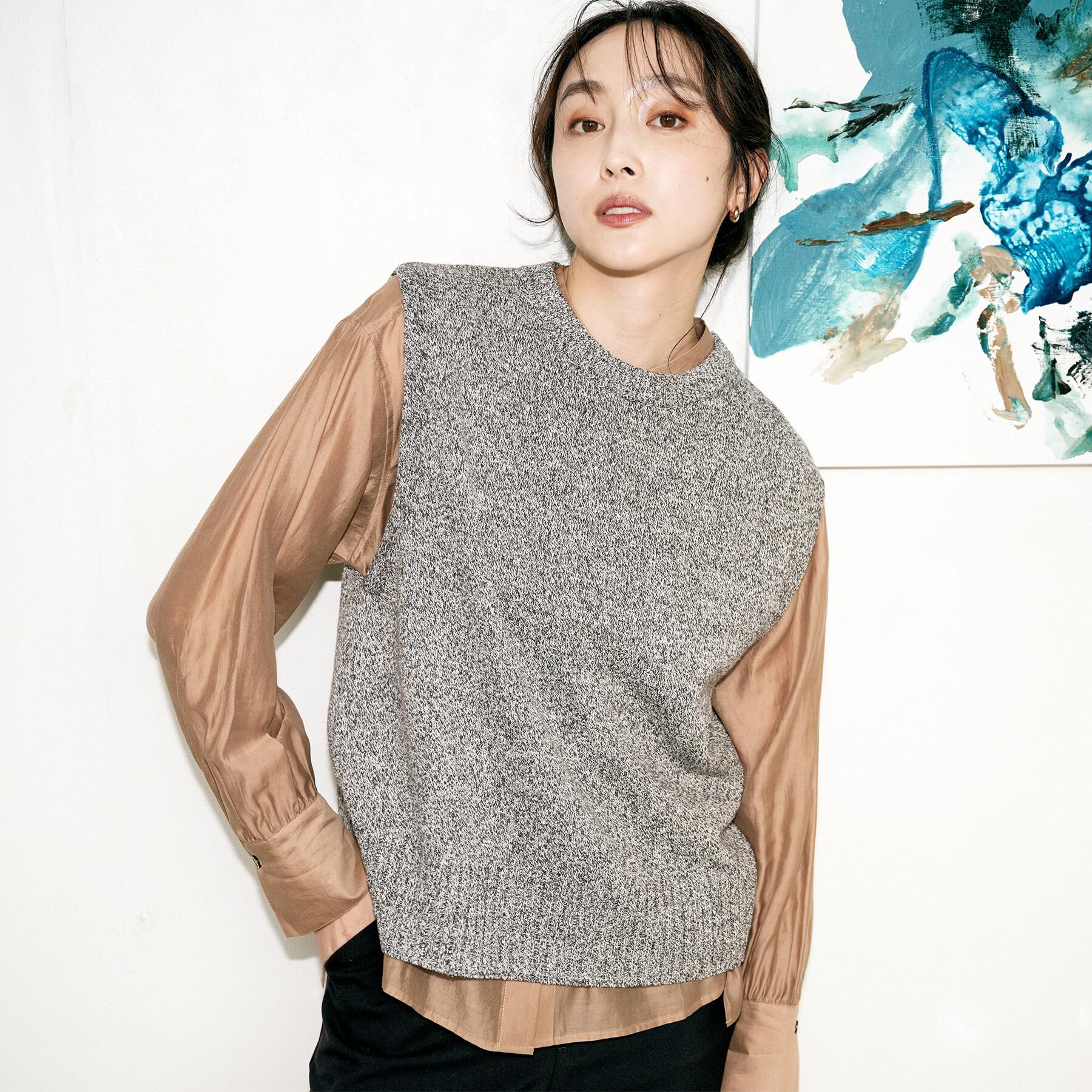 UNTITLED「【重ね着レイヤードに】杢調ニットベスト」|ベスト・ジレ|ブラウン(443)